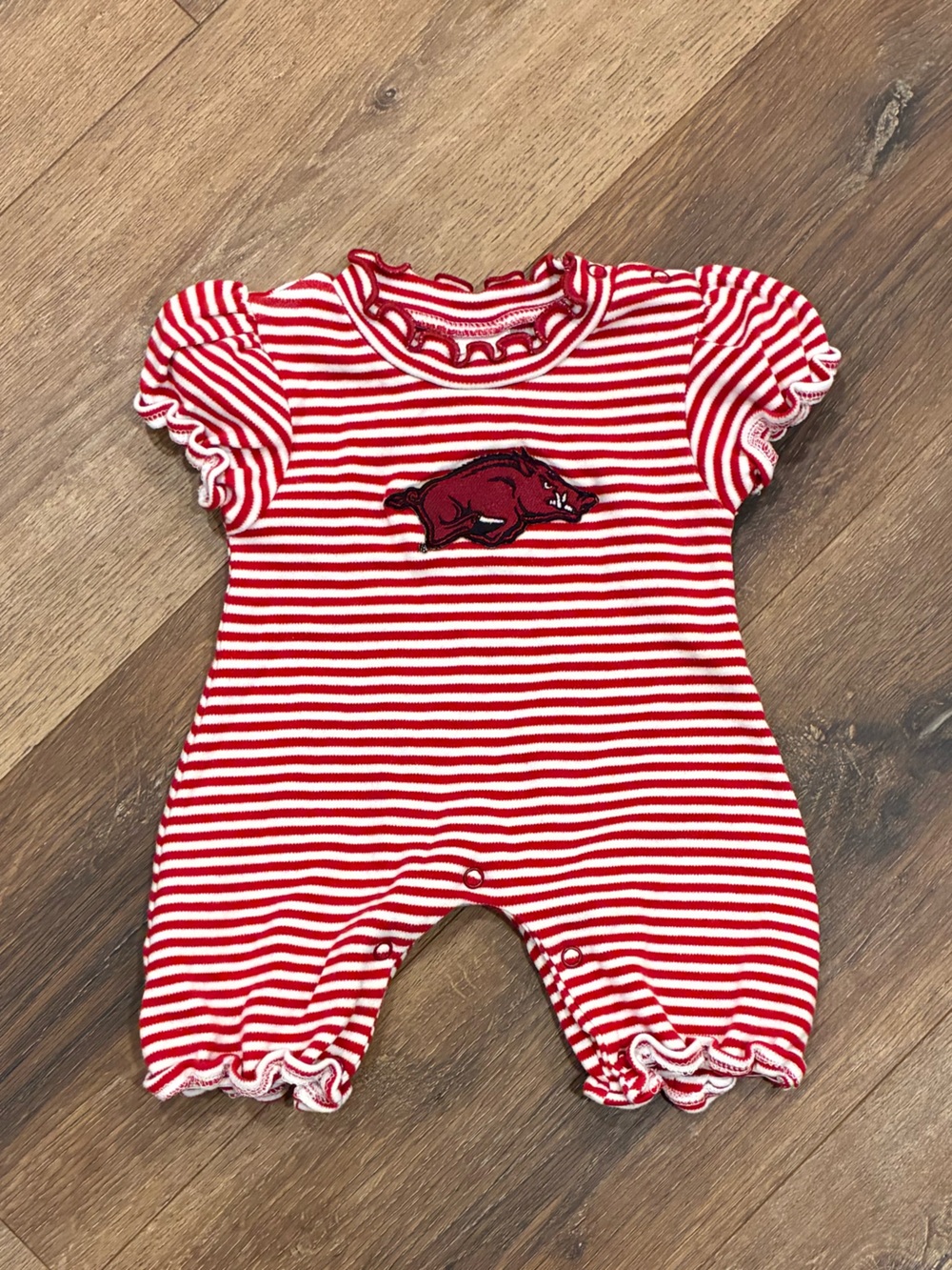 Creative Knitwear Red Stripe College Razorback Romper University Arkansas 3-6m